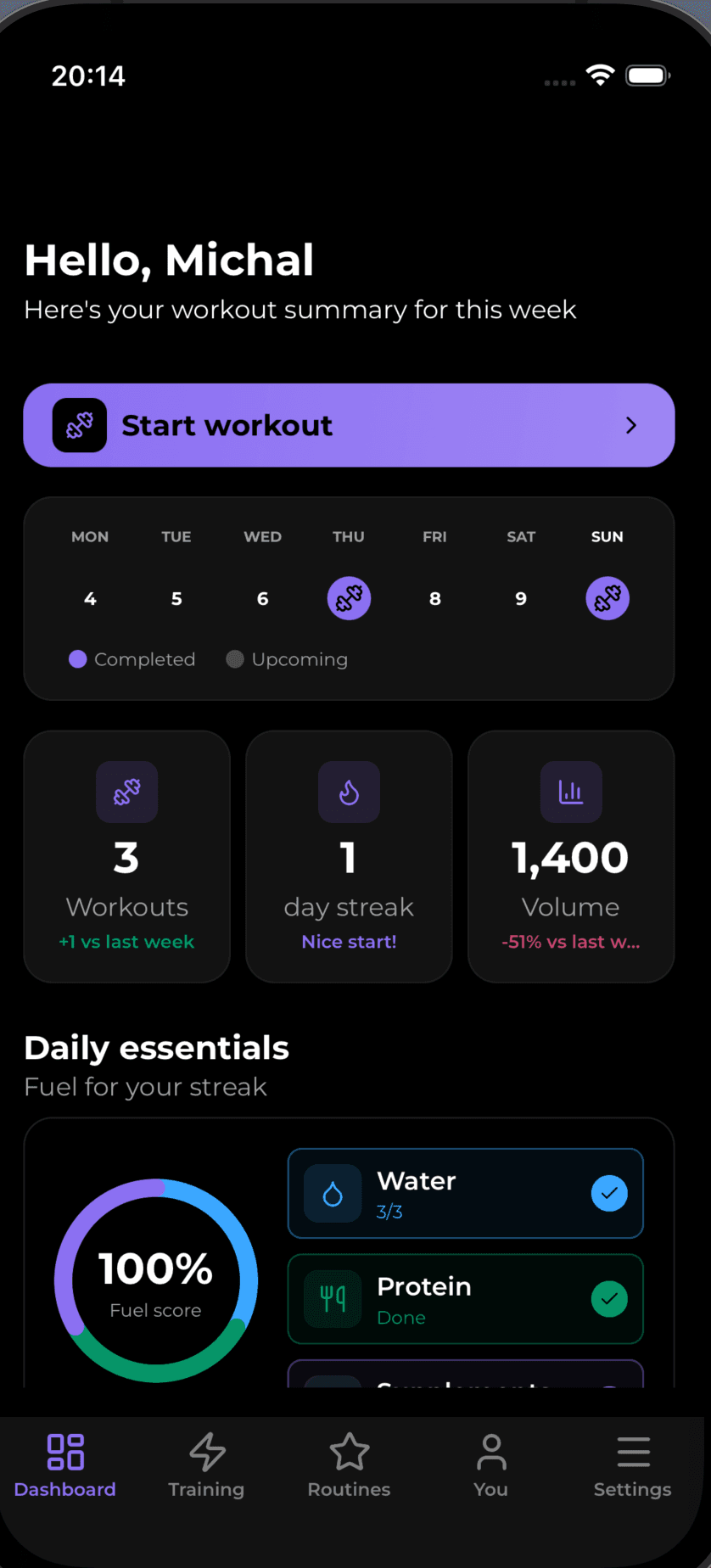 Steelz dashboard screen